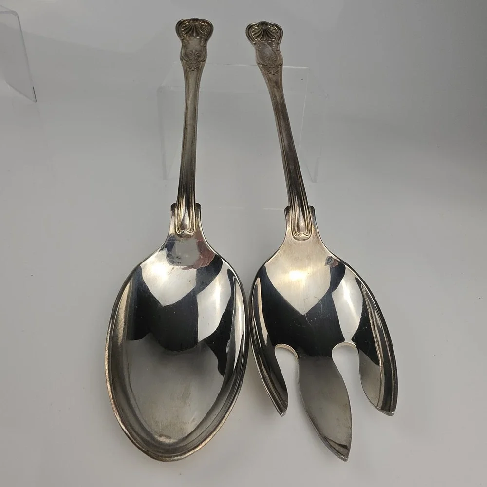 Sheffield Silver Co Kings Pattern Silverplate Salad Serving Spoon Fork Italy